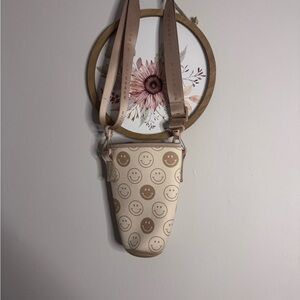 HydroJug Smiley Face Beige and Brown Crossbody Bag coffee bag